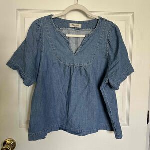 EUC Madewell Denim Short Sleeve Popover Blouse Size XL